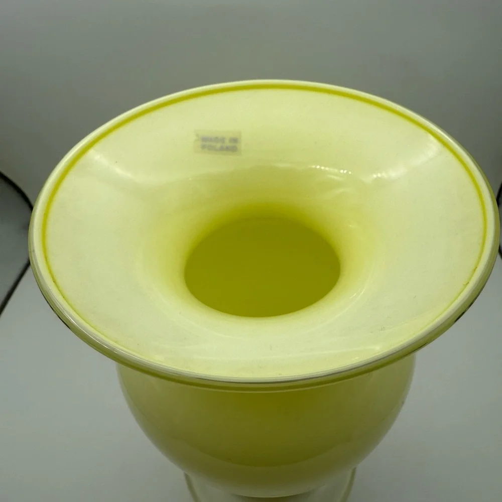 Miller Rogaska Crystal Poland Yellow Opaque Vase Reed & Barton Clear Base